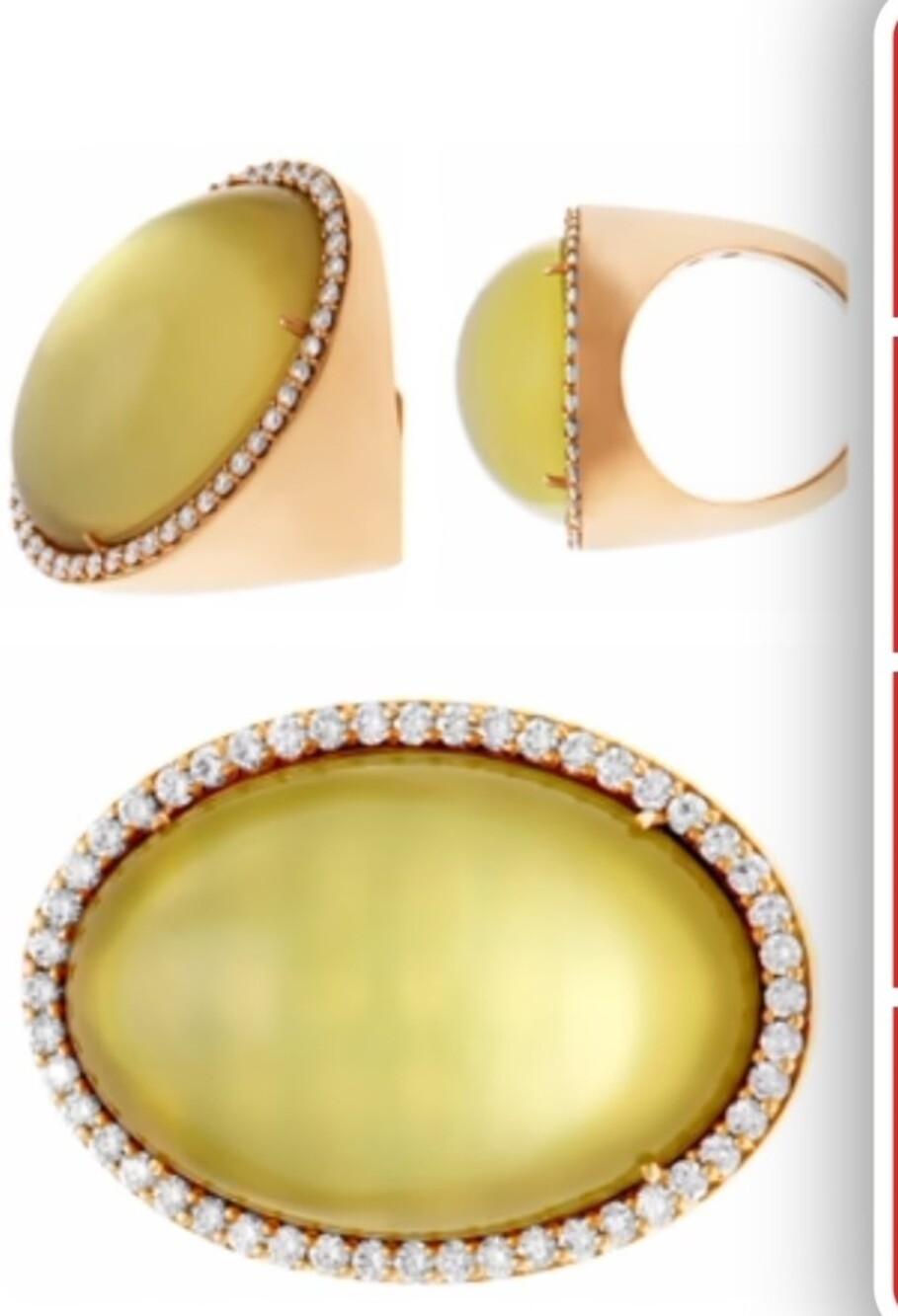 Roberto Coin Lemon QUARTZ HALO Diamonds Cocktail Ring Mother Of PEARL 18K ROGOLD